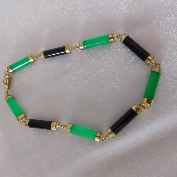 Ladies 14K Gold Plated Jade Bracelet - Picture 2 of 3